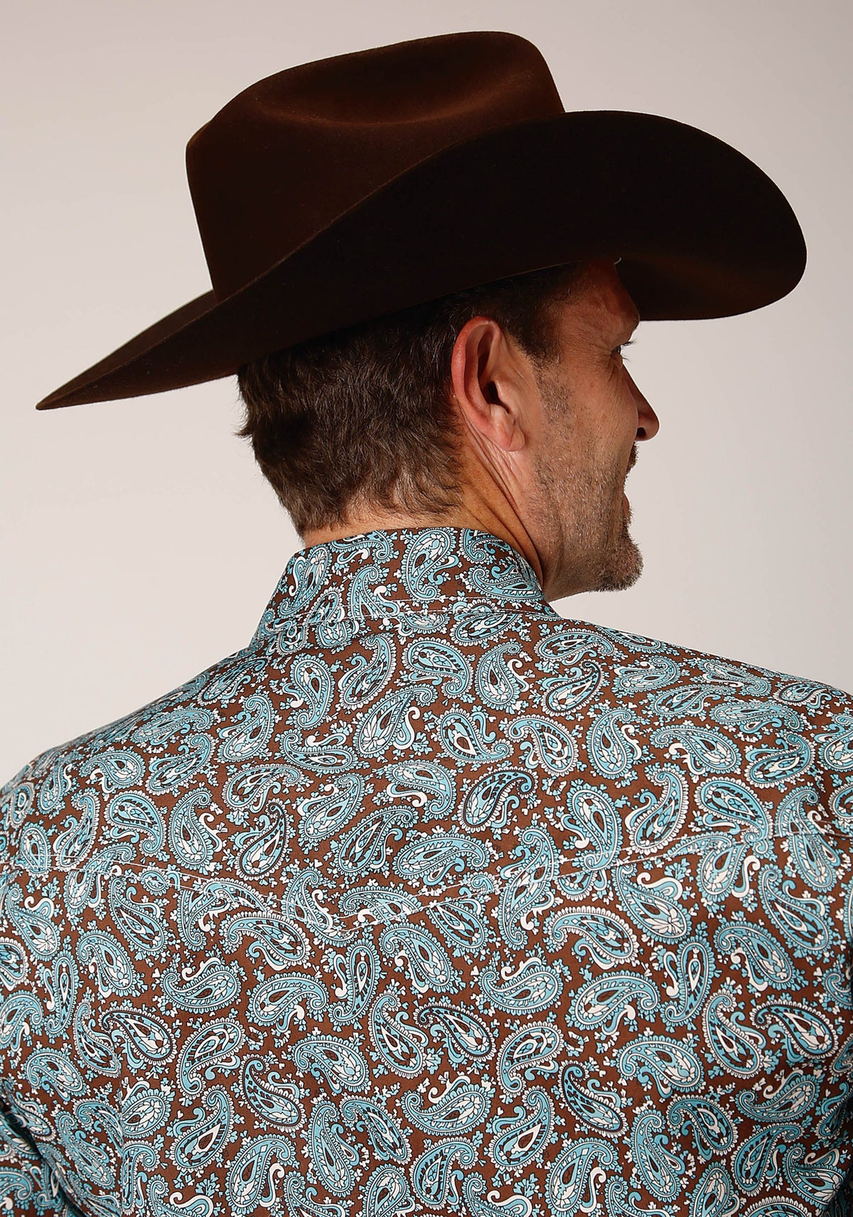 Roper Mens Long Sleeve Snap Turquoise Mine Paisley Western Shirt