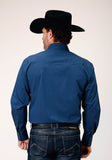 Roper Mens Long Sleeve Snap Black Fill Solid Blue Western Shirt