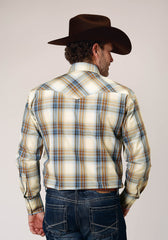 Roper Mens Long Sleeve Snap Desert Blue Plaid Western Shirt