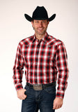 Roper Mens Long Sleeve Snap Basic Red Plaid Western Shirt