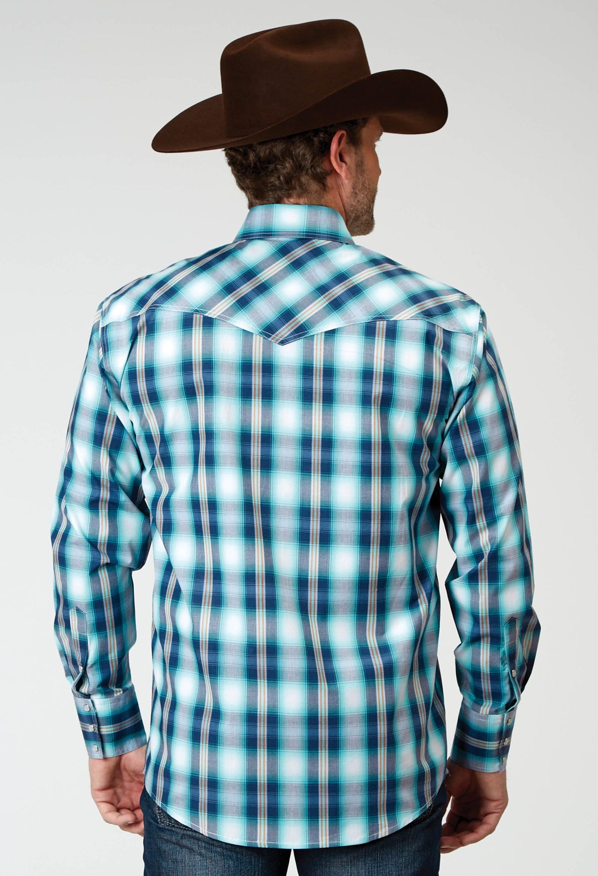 Roper Mens Long Sleeve Snap Cool Breeze Plaid Western Shirt