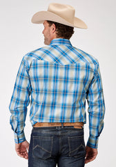 Roper Mens Long Sleeve Snap Chicory Ombre Plaid Western Shirt