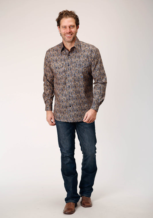 Roper Mens Long Sleeve Button Vintage Paisley Western Shirt