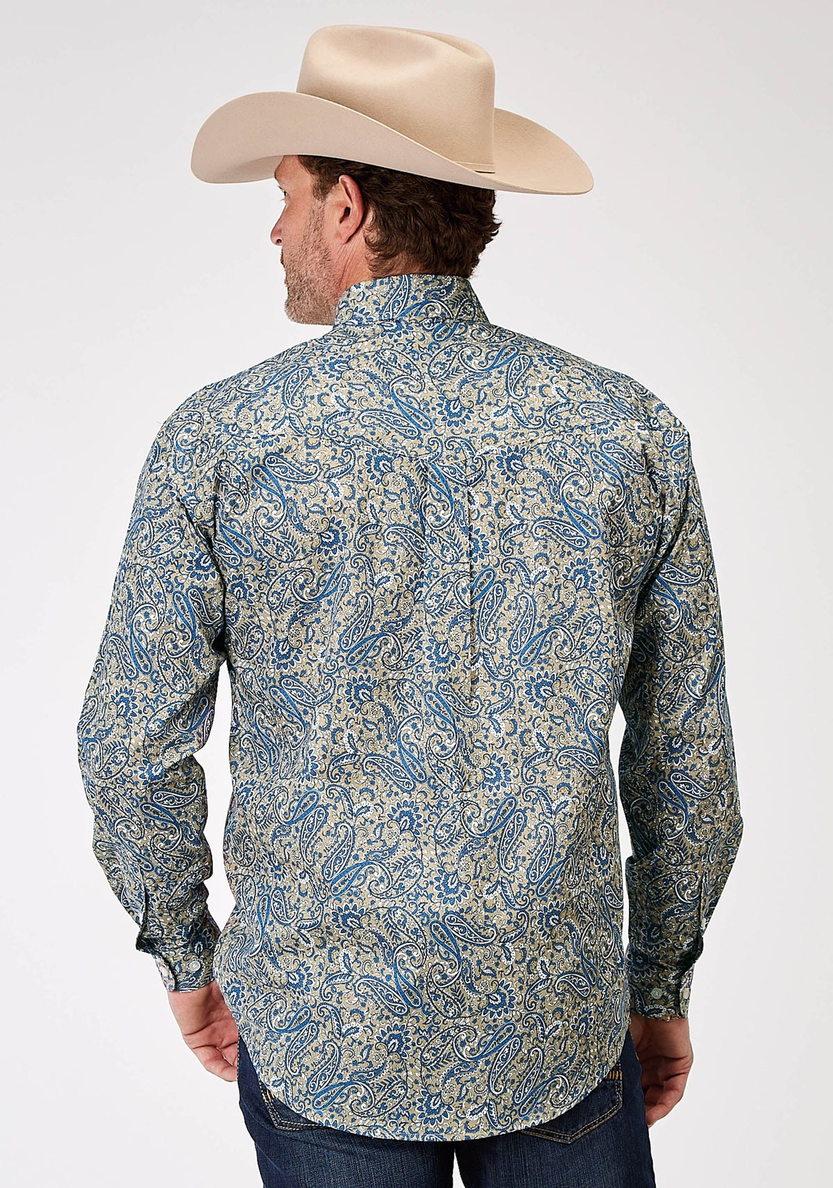 Roper Mens Long Sleeve Button Delft Paisley Western Shirt