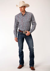 Roper Mens Long Sleeve Button Liberty Paisley Western Shirt