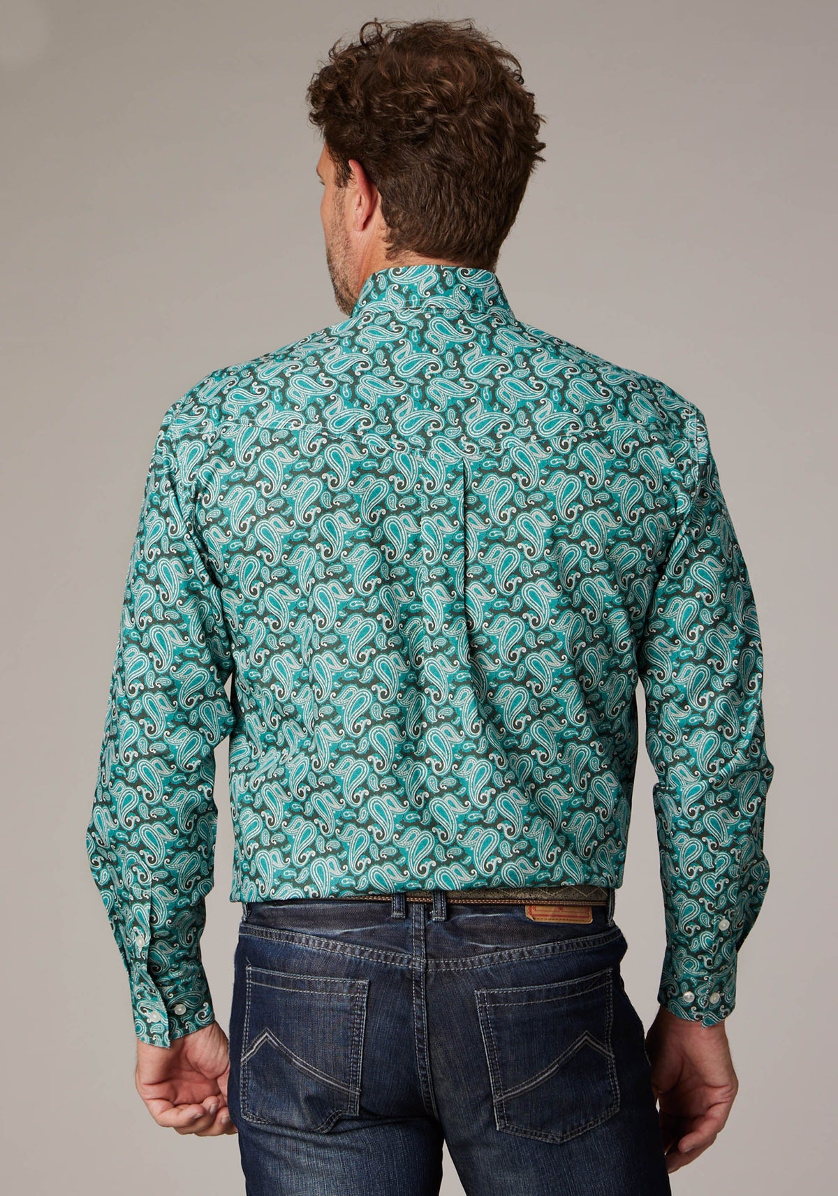 Roper Mens Long Sleeve Button Jade Paisley Western Shirt