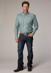 Roper Mens Long Sleeve Button Silver Spring Foulard Western Shirt - Roper