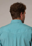 Roper Mens Long Sleeve Button Stretch Neat Teal Western Shirt