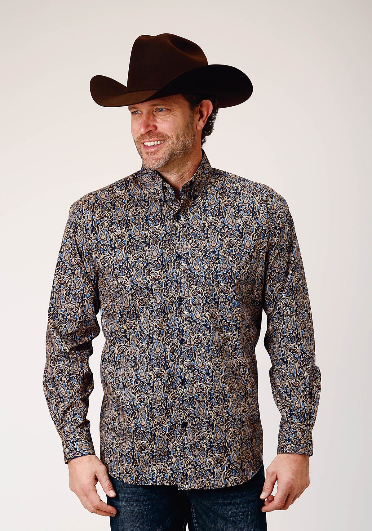 Roper Mens Long Sleeve Button Vintage Paisley Western Shirt