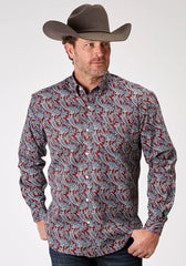 Roper Mens Long Sleeve Button Red River Paisley Western Shirt