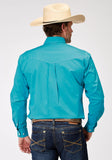 Roper Mens Long Sleeve Button Solid Poplin Stretch Turquoise Western Shirt