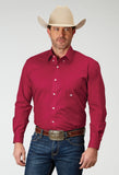 Roper Mens Long Sleeve Button Solid Poplin Stretch Red Western Shirt