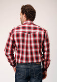 Roper Mens Long Sleeve Button Basic Red Plaid Western Shirt