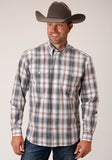 Roper Mens Long Sleeve Button Smokey Plaid Western Shirt