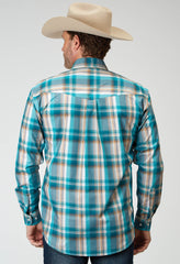 Roper Mens Long Sleeve Button Waters Edge Plaid Western Shirt - Roper