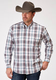 Roper Mens Long Sleeve Button Gray Cloud Plaid Western Shirt