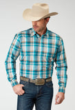 Roper Mens Long Sleeve Button Waters Edge Plaid Western Shirt