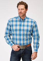 Roper Mens Long Sleeve Button Chicory Ombre Plaid Western Shirt