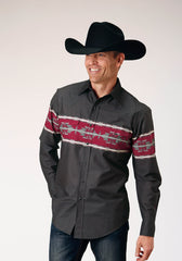 Roper Mens Long Sleeve Snap Aztec Border Western Shirt