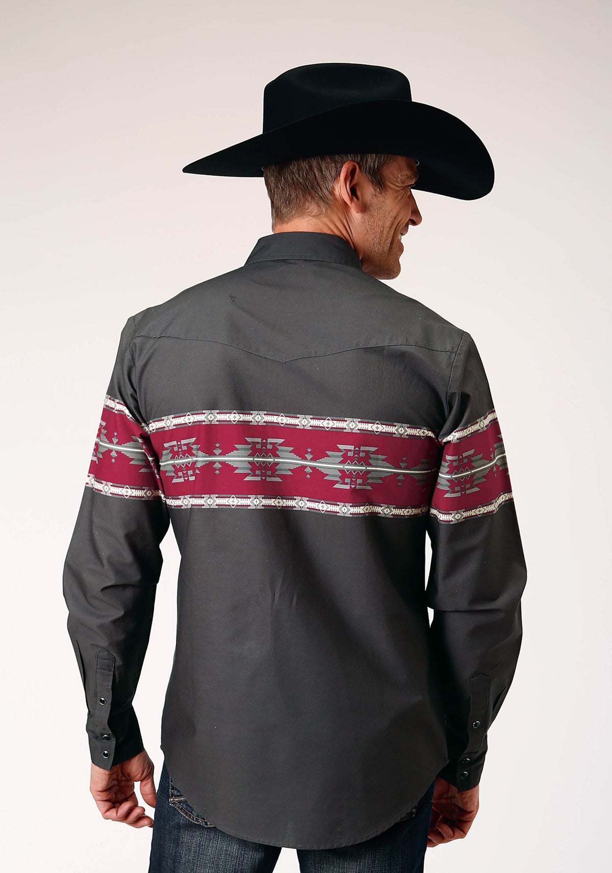 Roper Mens Long Sleeve Snap Aztec Border Western Shirt