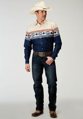 Roper Mens Long Sleeve Snap Distressed Aztec Border Western Shirt