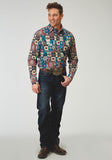 Roper Mens Long Sleeve Snap Vintage Patchwork Print Western Shirt