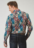 Roper Mens Long Sleeve Snap Vintage Patchwork Print Western Shirt