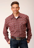 Roper Mens Long Sleeve Snap Unlined Wine Grey And Gold Flannel Plaid Shirt Western Shirt Tall Fit