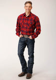 Roper Mens Long Sleeve Snap Unlined Red Wine Navy Flannel Plaid Shirt Western Shirt Tall Fit