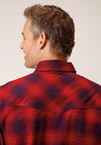 Roper Mens Long Sleeve Snap Unlined Red Wine Navy Flannel Plaid Shirt Western Shirt Tall Fit