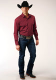 Roper Mens Long Sleeve Snap Black Fill Solid  Wine Western Shirt Tall Fit