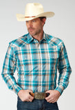 Roper Mens Long Sleeve Snap Waters Edge Plaid Western Shirt Tall Fit