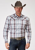 Roper Mens Long Sleeve Snap Gray Cloud Plaid Western Shirt Tall Fit