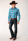 Roper Mens Long Sleeve Snap Blue Moon Plaid Western Shirt Tall Fit