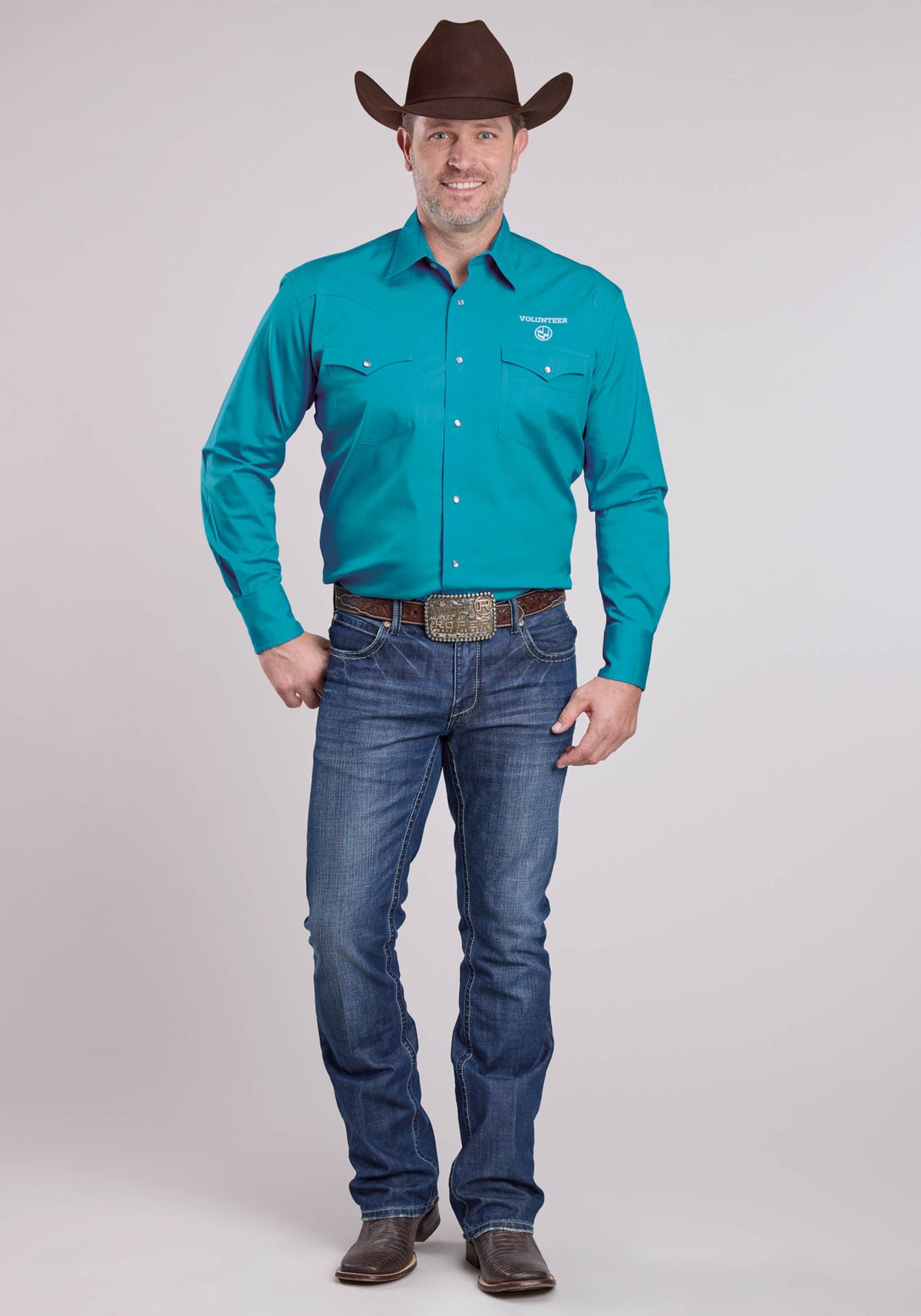 Roper Men's Long Sleeve Shirt In Tall Sizes * Snap Front * 1 Point Back Yoke * 1 Point Front Yokes* 2 One Point Pockets Flaps * 3 Snap Cuff* Embroidery Detail On Front And Back