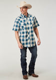 Roper Mens Short Sleeve Snap Arrow Dobby Plaid Western Shirt