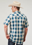 Roper Mens Short Sleeve Snap Arrow Dobby Plaid Western Shirt