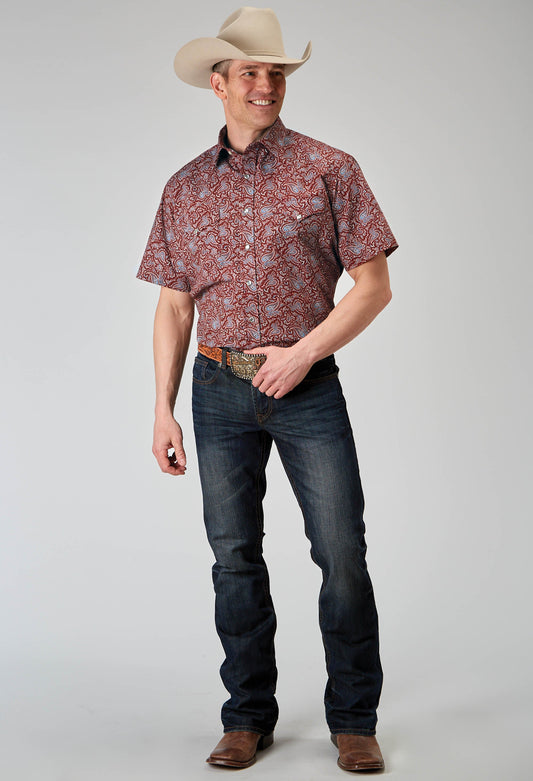 Roper Mens Short Sleeve Snap Vintage Paisley Print Western Shirt