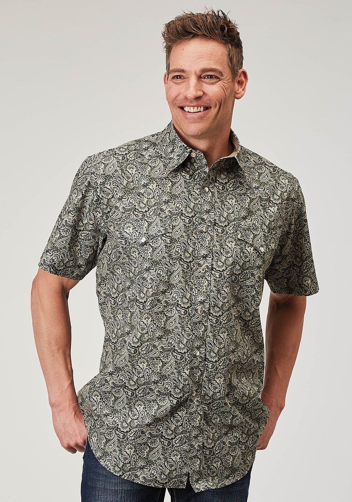 Roper Mens Short Sleeve Snap Estampa Paisley Western Shirt