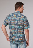 Roper Mens Short Sleeve Snap Distressed Tropical Print Western Shirt