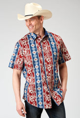 Roper Mens Short Sleeve Button Vertical Tropical Aztec Western Shirt