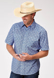 Roper Mens Short Sleeve Snap Blue Skies Tie Print Western Shirt