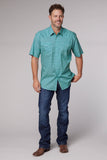 Roper Mens Short Sleeve Snap Stretch Neat Teal Western Shirt