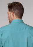 Roper Mens Short Sleeve Snap Stretch Neat Teal Western Shirt