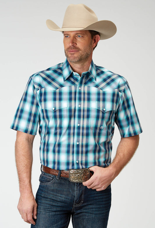 Roper Mens Short Sleeve Snap Cool Breeze Plaid Western Shirt