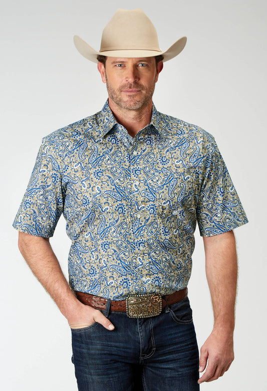 Roper Mens Short Sleeve Button Delft Paisley Western Shirt