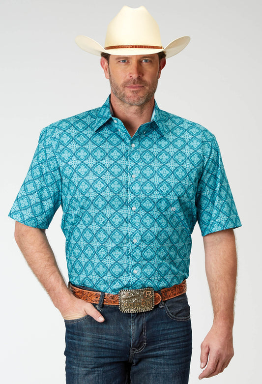 Roper Mens Short Sleeve Button Lake Medallion Western Shirt