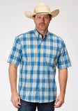 Roper Mens Short Sleeve Button Chicory Ombre Plaid Western Shirt