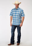 Roper Mens Short Sleeve Button Chicory Ombre Plaid Western Shirt