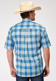 Roper Mens Short Sleeve Button Chicory Ombre Plaid Western Shirt